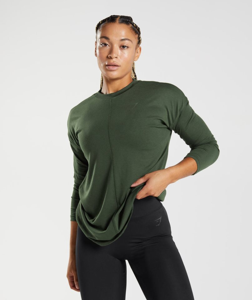 Women\'s Gymshark GS Power Long Sleeve T-Shirts Olive | CA 7386A1